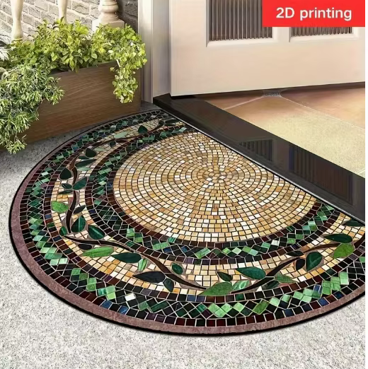 Tapis de bienvenue semi-circulaire 2D plat rétro Mandala Tournesol
