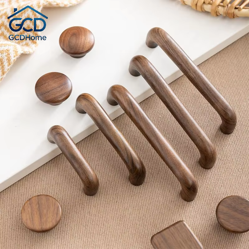 Poignées de meubles couleur bois naturel, poignées de tiroir en hêtre massif et noyer noir pour armoire de cuisine, amélioration de la maison