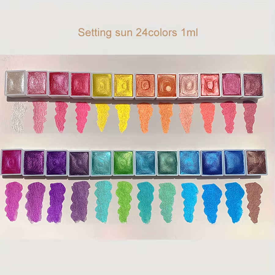 Ensemble de pigments d'aquarelle nacrés métalliques, 24 nuances, peinture solide scintillante pour Nail Art, peinture, calligraphie, accessoires artisanaux