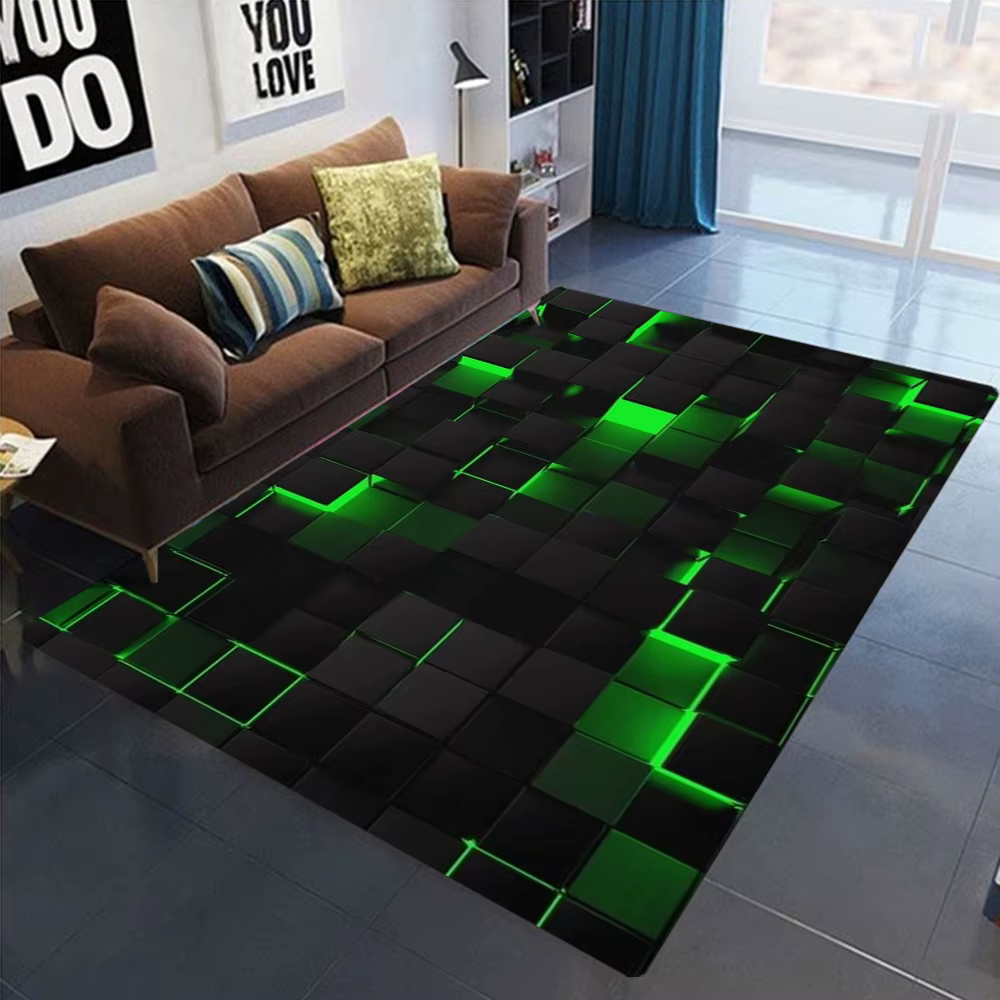 Tapis artistique à motif géométrique néon
