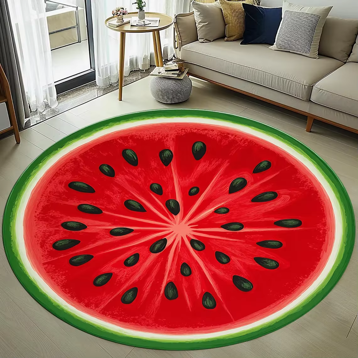 Tapis rond imprimé pastèque pour chambre d'enfants