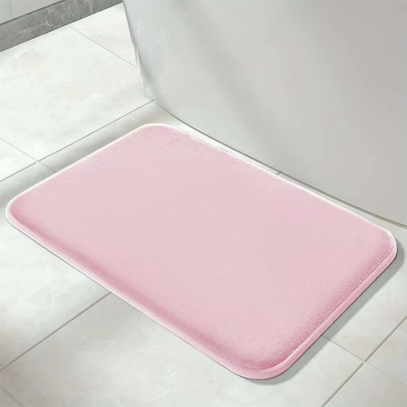 Tapis de sol épais en flanelle absorbante de couleur unie pour salle de bain