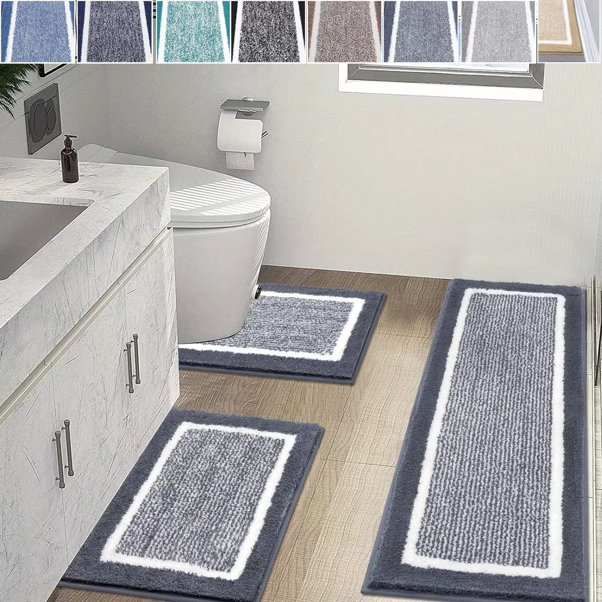 Ensemble de tapis de salle de bain en microfibre lavable 3 pièces/ensemble