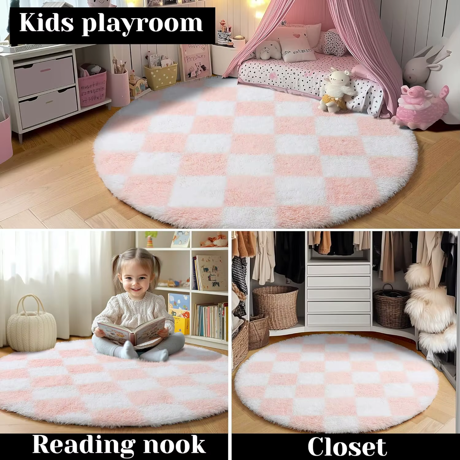 Tapis rond moderne en forme de damier
