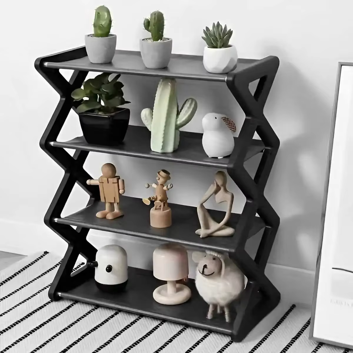 Étagère à chaussures 4 niveaux en X, multifonctionnelle et anti-poussière, idéale pour dortoirs, entrées, couloirs et chambres