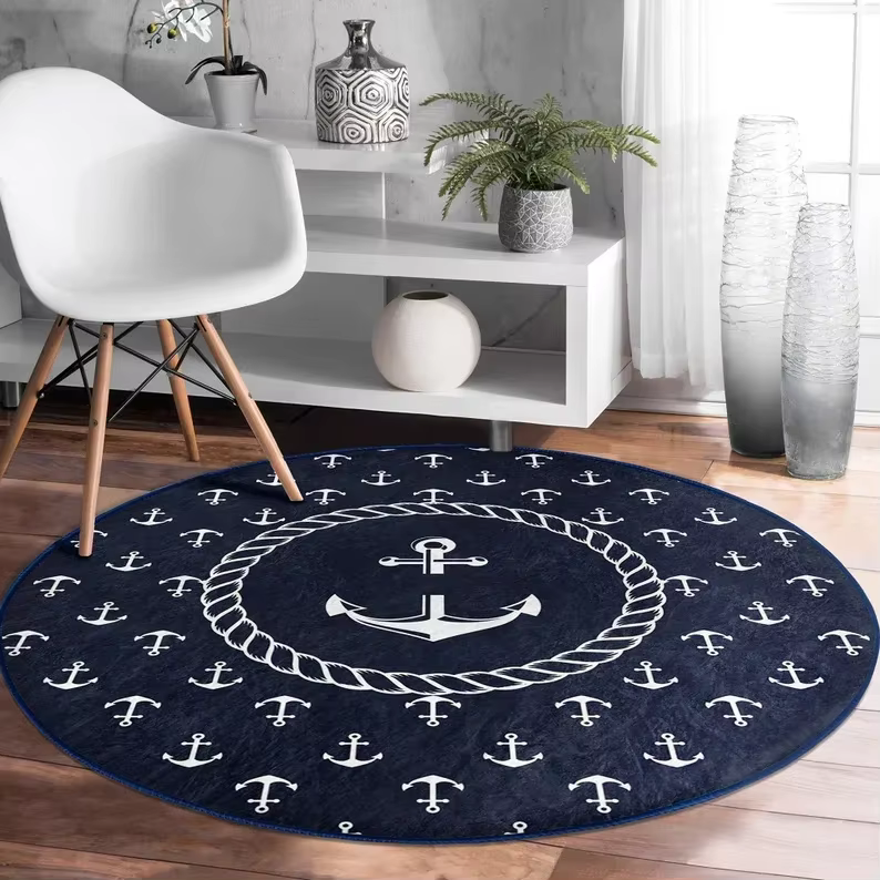 Tapis rond marron Ondes de l'océan