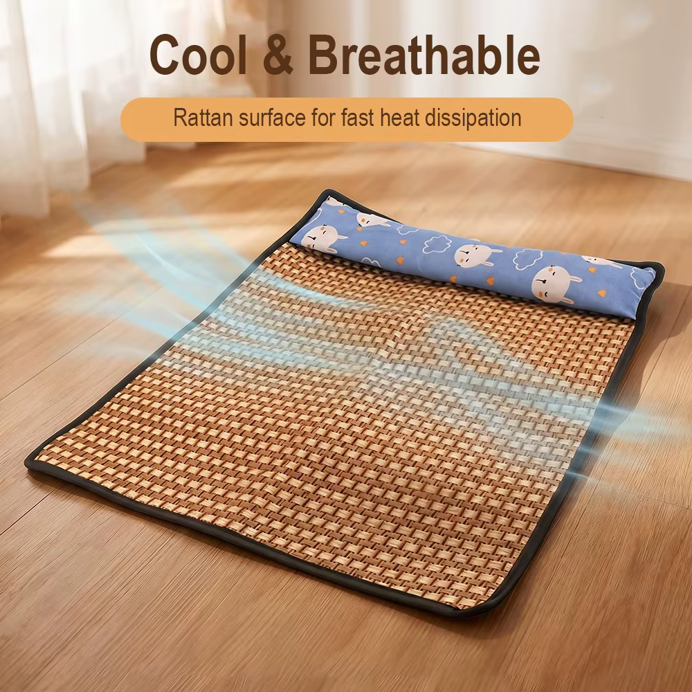 Tapis rafraîchissant naturel pour chat d'été avec oreiller