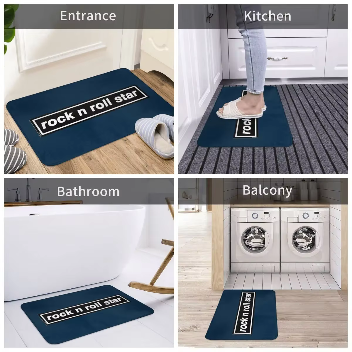 Rock N Roll Star OASIS Band Tribute Doorvirus, Polymère de sol en polyester, Tapis de coussin, Tapis d'entrée de cuisine, Tapis de maison, FootSub non ald