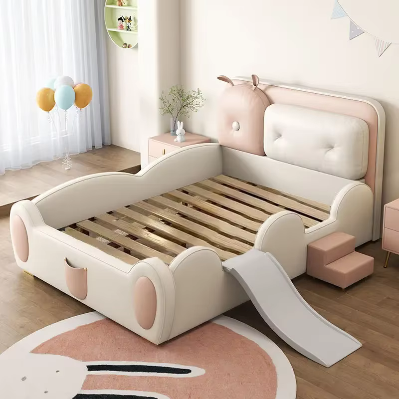 Lit simple pour enfants 120x200cm, avec toboggan de clôture, pour garçons et filles, tête de lit, dossier, princesse, cadres de lit Double, meubles de chambre à coucher