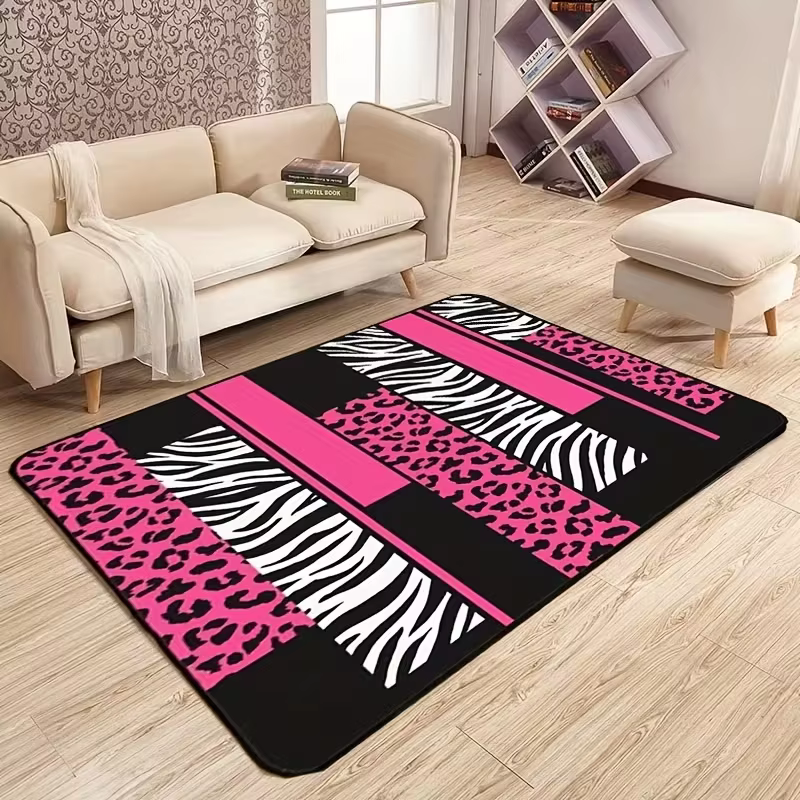 Tapis imprimé léopard rose