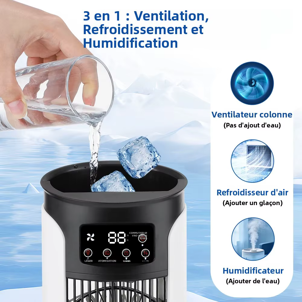 Ventilateur d'air portable 3 en 1 pour la maison, climatiseur, refroidisseur d'air à 6 vitesses, lumière LED nocturne, humidificateur, ventilateur de réglage de l'air, ventilateur pour bureau et maiso