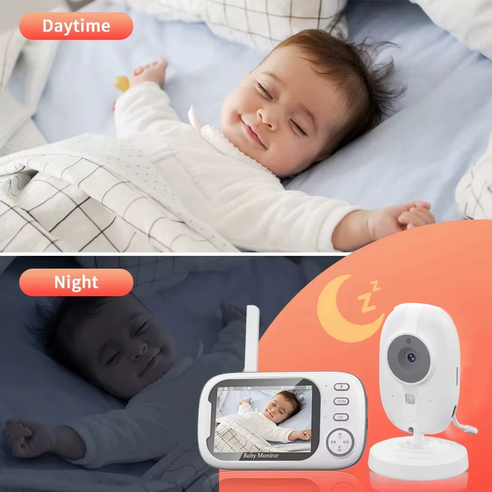 Moniteur bébé 3,5 pouces avec caméra et audio, moniteur vidéo bébé 720P, communication bidirectionnelle, vision nocturne, capteur de température, berceuses