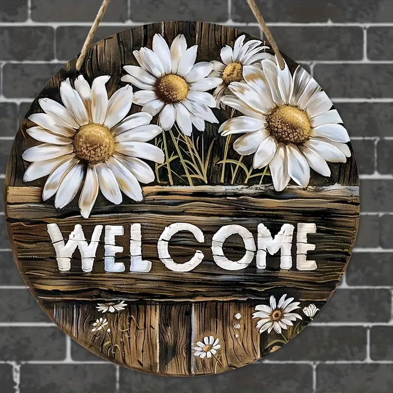 Panneau de marguerite de bienvenue en bois de 8 pouces
