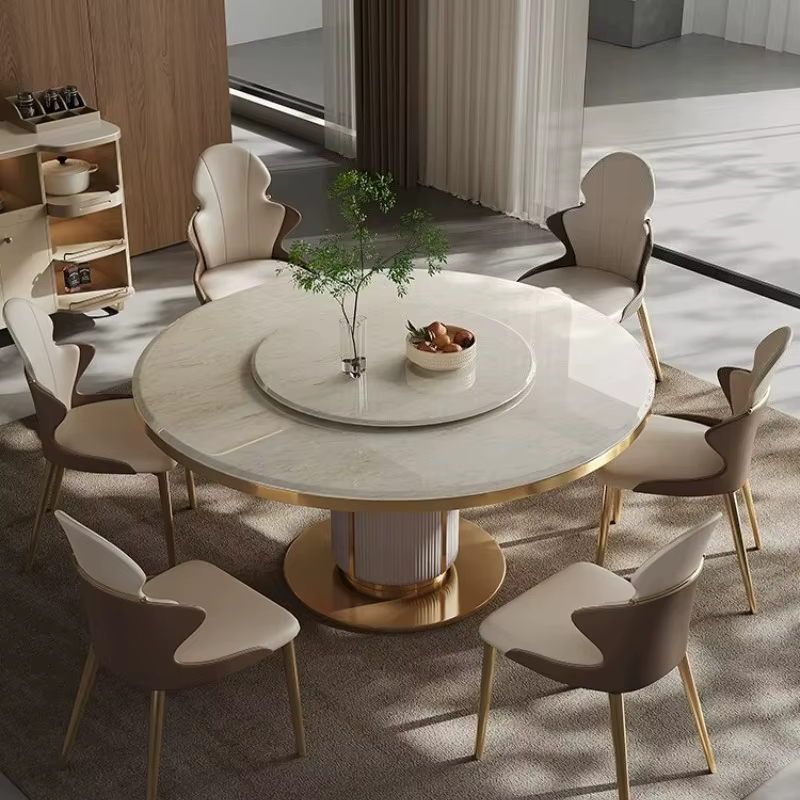 Nouvelle table à manger en marbre de luxe léger, table à manger ronde moderne haut de gamme, ensemble de 6 chaises, tables de cuisine, meubles pour la maison