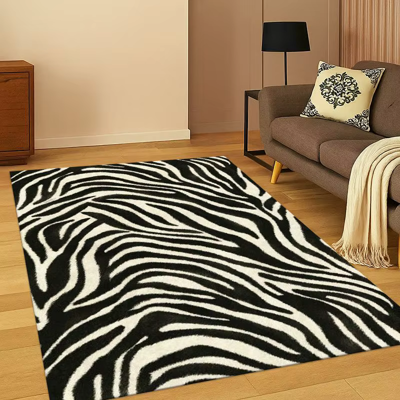 Tapis à rayures zèbre noir et blanc pour chambre à coucher