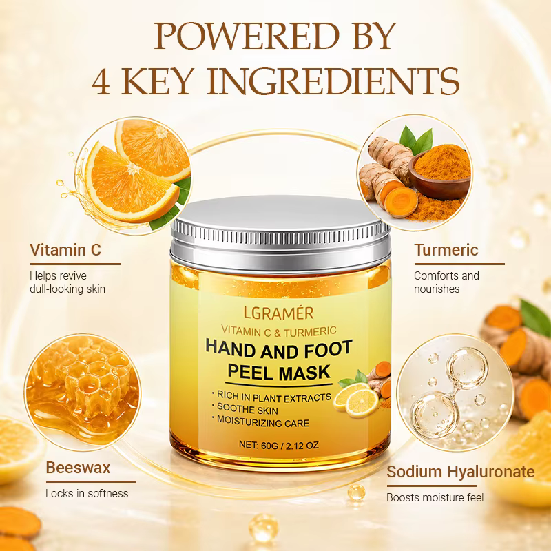 Masque pour les mains et les pieds à la vitamine C et au curcuma, lissant la peau, masque nettoyant doux pour les mains, illuminant la peau des mains, nouveau.