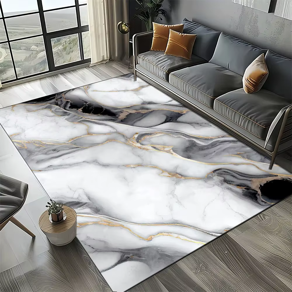 Tapis de luxe en marbre noir blanc or