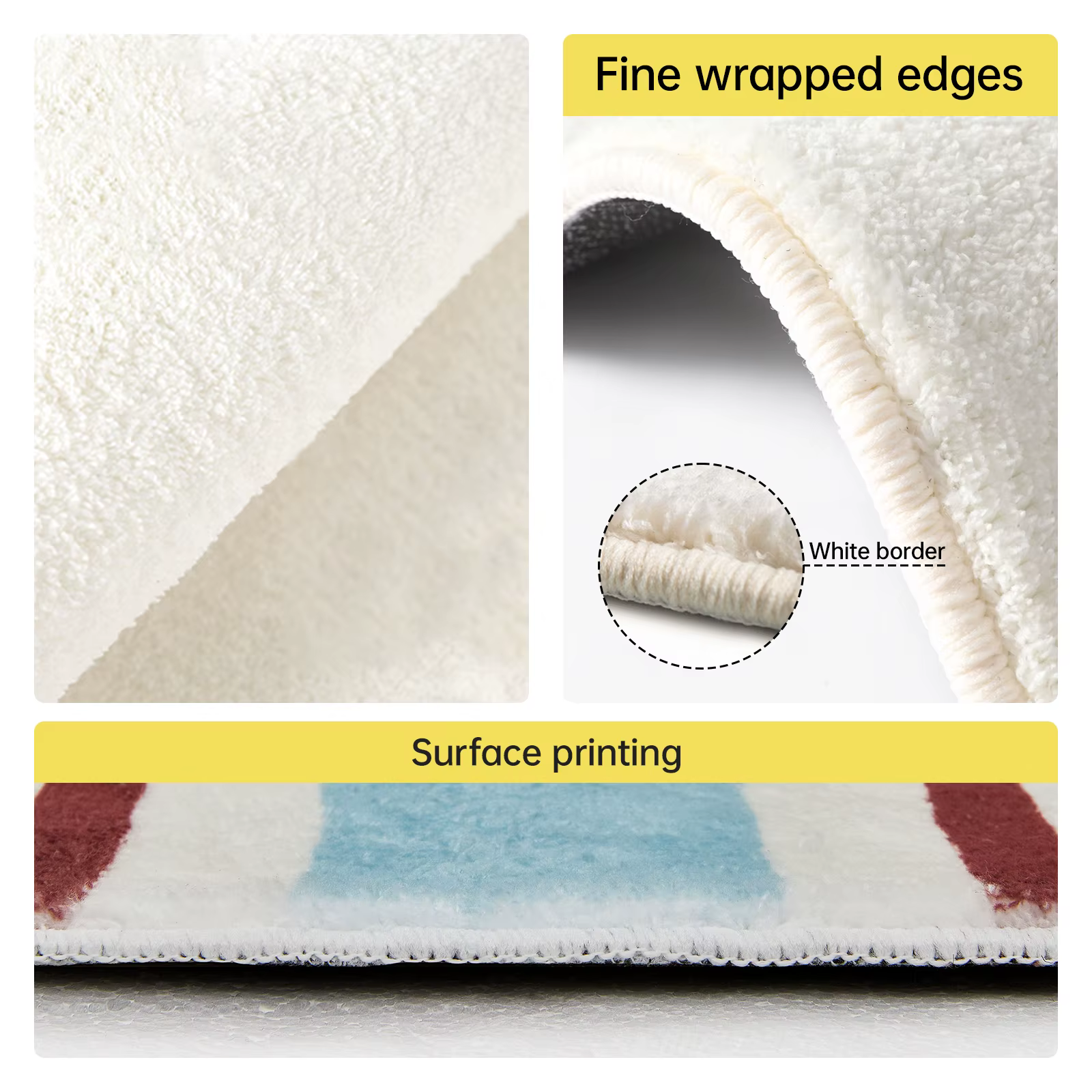Tapis de salle de bain court en polaire imprimé chiot rayé