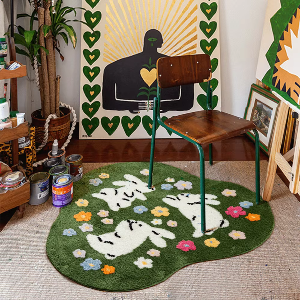 VIKAMA Tapis de sol en forme de lapin vert de dessin animé