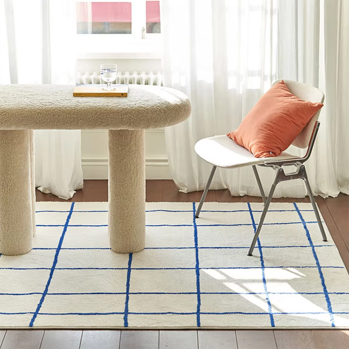 Grand tapis de salon, tapis à carreaux pour chambre à coucher