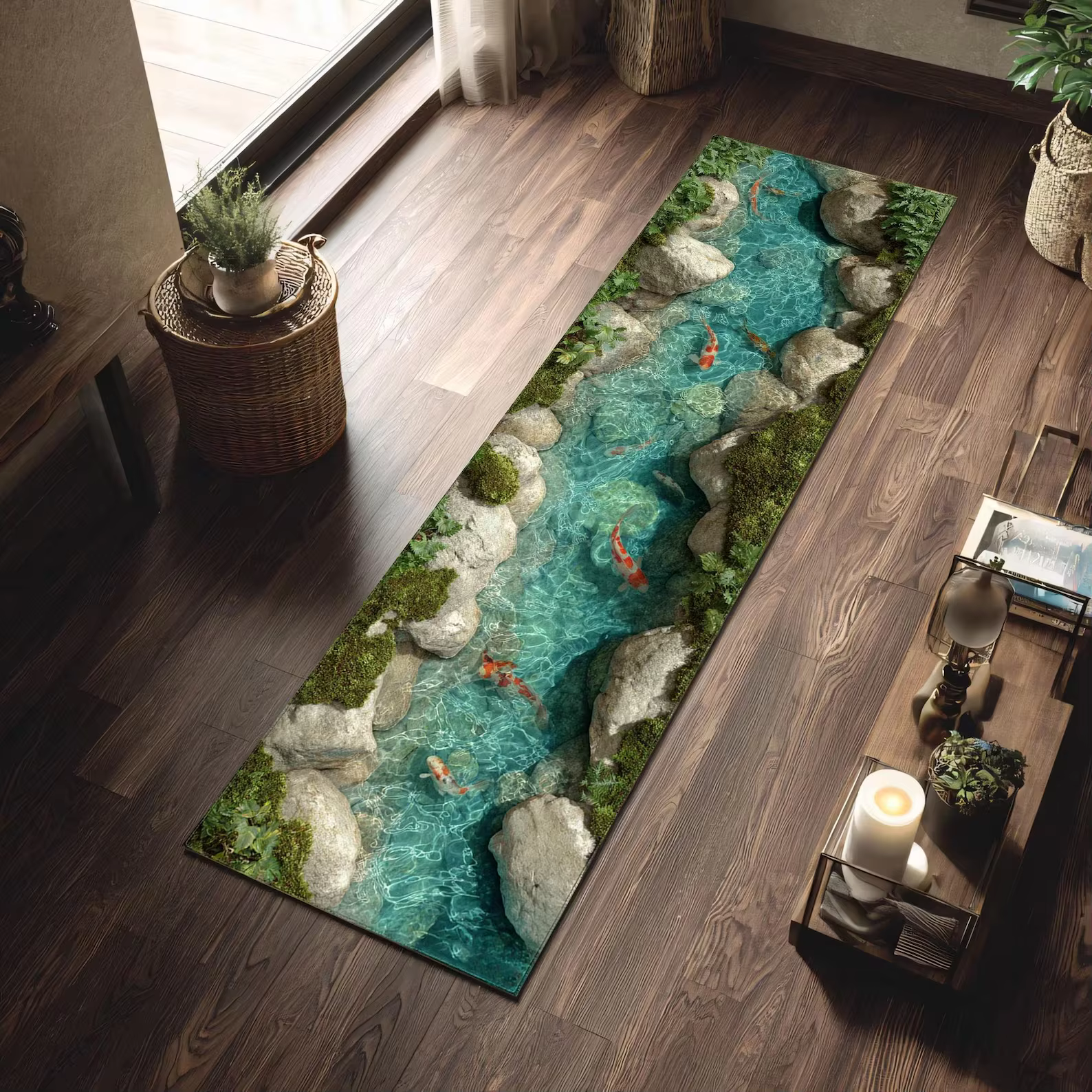 Tapis antidérapant 3D Poisson Koi pour couloir