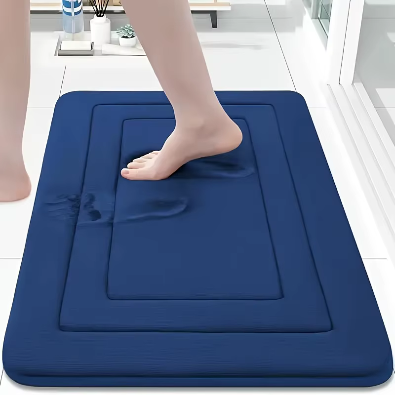 Tapis de bain Vintage en mousse à mémoire de forme, 1 pièce, absorbant, antidérapant, tapis de cuisine avec motif Floral, Beige et bleu, coussin sur pied confortable