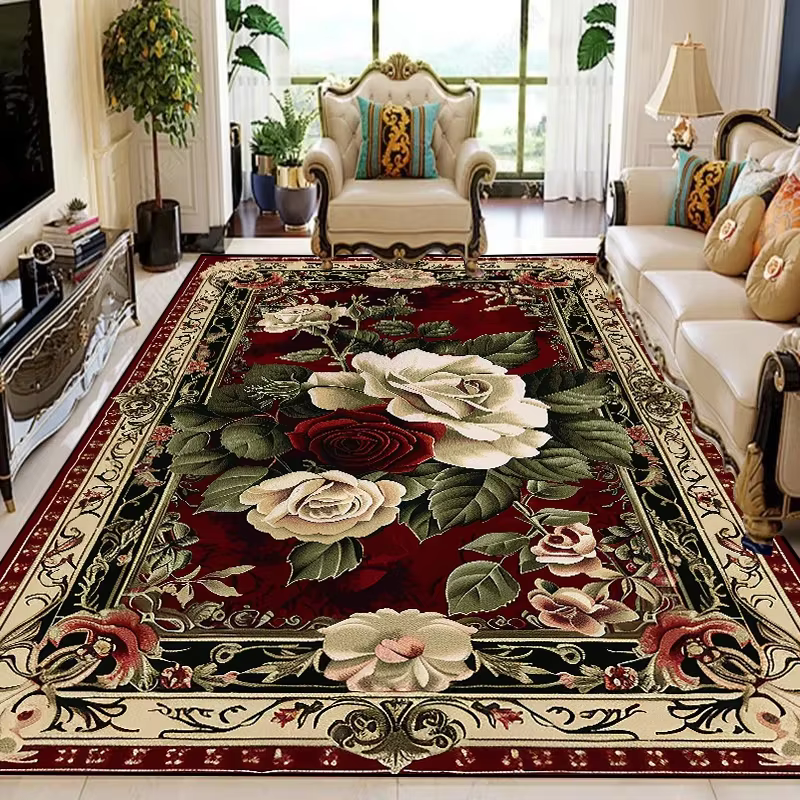 Grand tapis à fleurs rétro européen pour salon