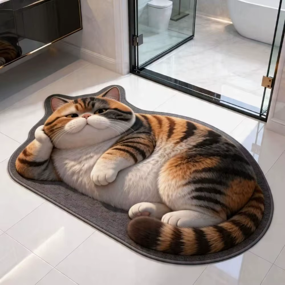 Tapis de sol 3D en terre de diatomée pour chat, 40×60CM, tapis de salle de bain réaliste, absorbant l'eau, lavable, tapis de porte de chambre, décoration intérieure
