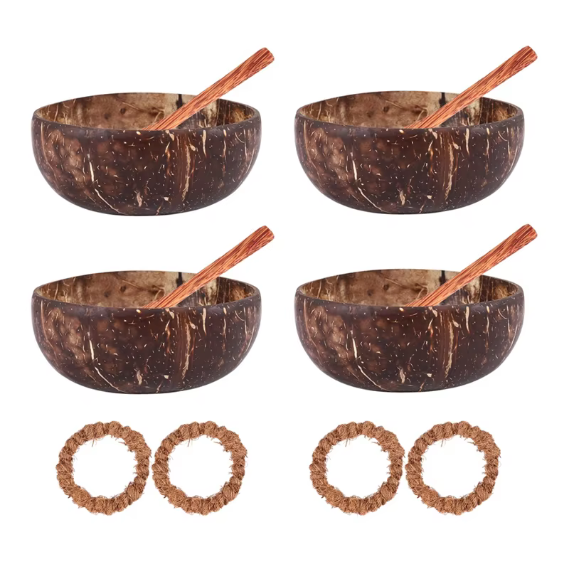 A69E1 ensemble de bols en coquille de noix de coco naturelle avec cuillère et support adapté aux glaces, desserts, riz, collations, noix