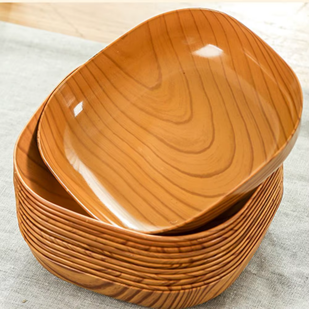 Assiette carrée en plastique Imitation Grain de bois de cuisine, plat de thé de l'après-midi japonais, plat de fruits, plateau à thé, plat en os en plastique, vaisselle de cuisine