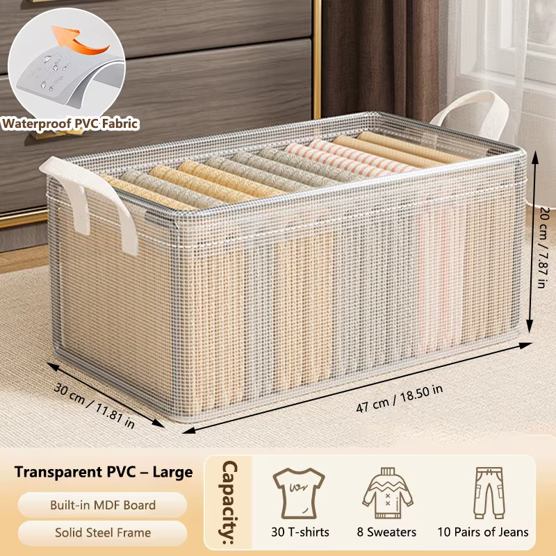 1 boîte de rangement transparente en PVC avec cadre en acier solide, imperméable, panier de rangement pour sous-vêtements, adapté à la maison et aux dortoirs