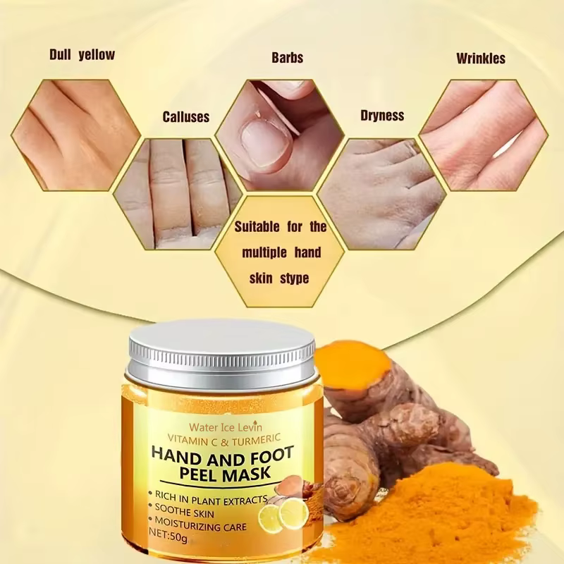Masque à la cire pour les mains à la vitamine c et au curcuma pour les mains et les pieds, lissant la peau, masque pour les mains nettoyant en douceur, éclaircissant la peau des mains