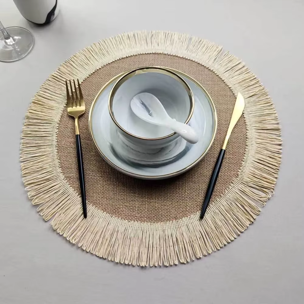 Tapis rond en jute avec franges
