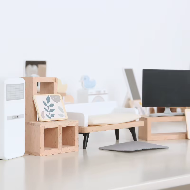 Maison de jeu en bois pour enfants, ensemble de jouets, Mini maison de poupée, ensemble de meubles simulés, articles de cuisine de chambre à coucher, accessoire de Table et de chaises ﻿