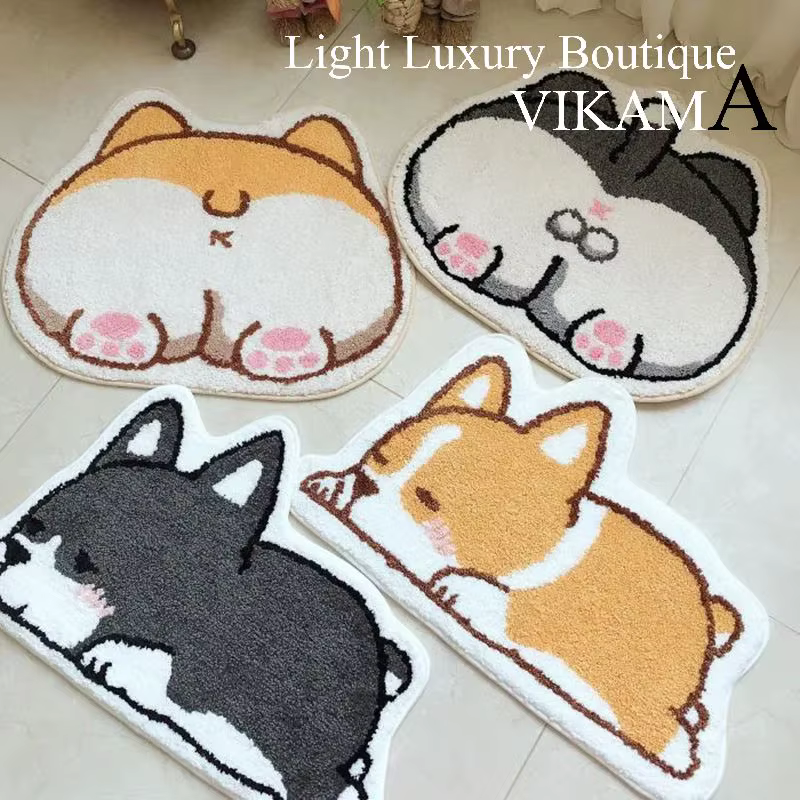 VIKAMA dessin animé Corgi tapis chaud tactile doux salle de bain