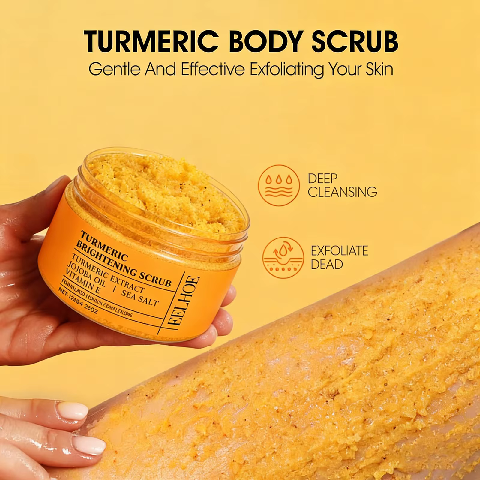 Gommage corporel au curcuma - Exfoliant entièrement naturel pour le corps, le visage, les mains et les pieds, hydrate et éclaircit la peau en douceur pour tous les types de peau