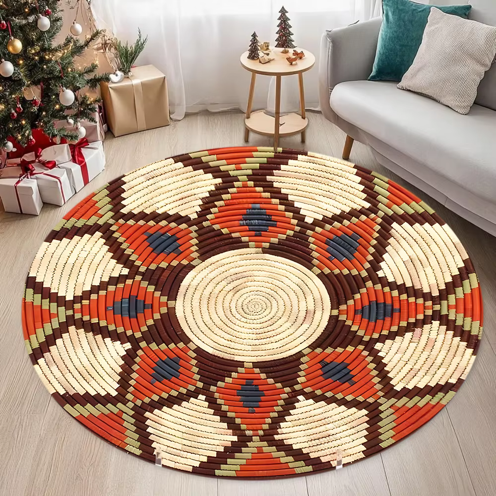 Tapis rond tissé à motifs géométriques