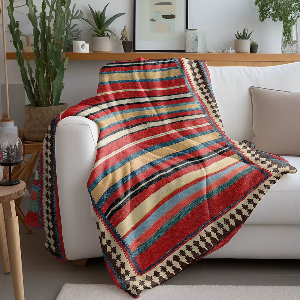Tapis Kilim rayé Vintage ethnique fait à la main en laine