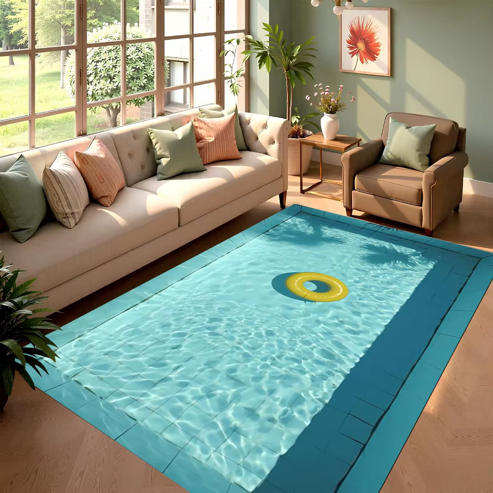 Tapis de salon 3D motif piscine d'été