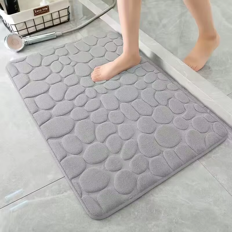 1 tapis de bain en galets gaufrés, tapis de sol absorbant en mousse à mémoire de forme, tapis de porte antidérapant, tapis de sol intérieur, accessoires de salle de bain