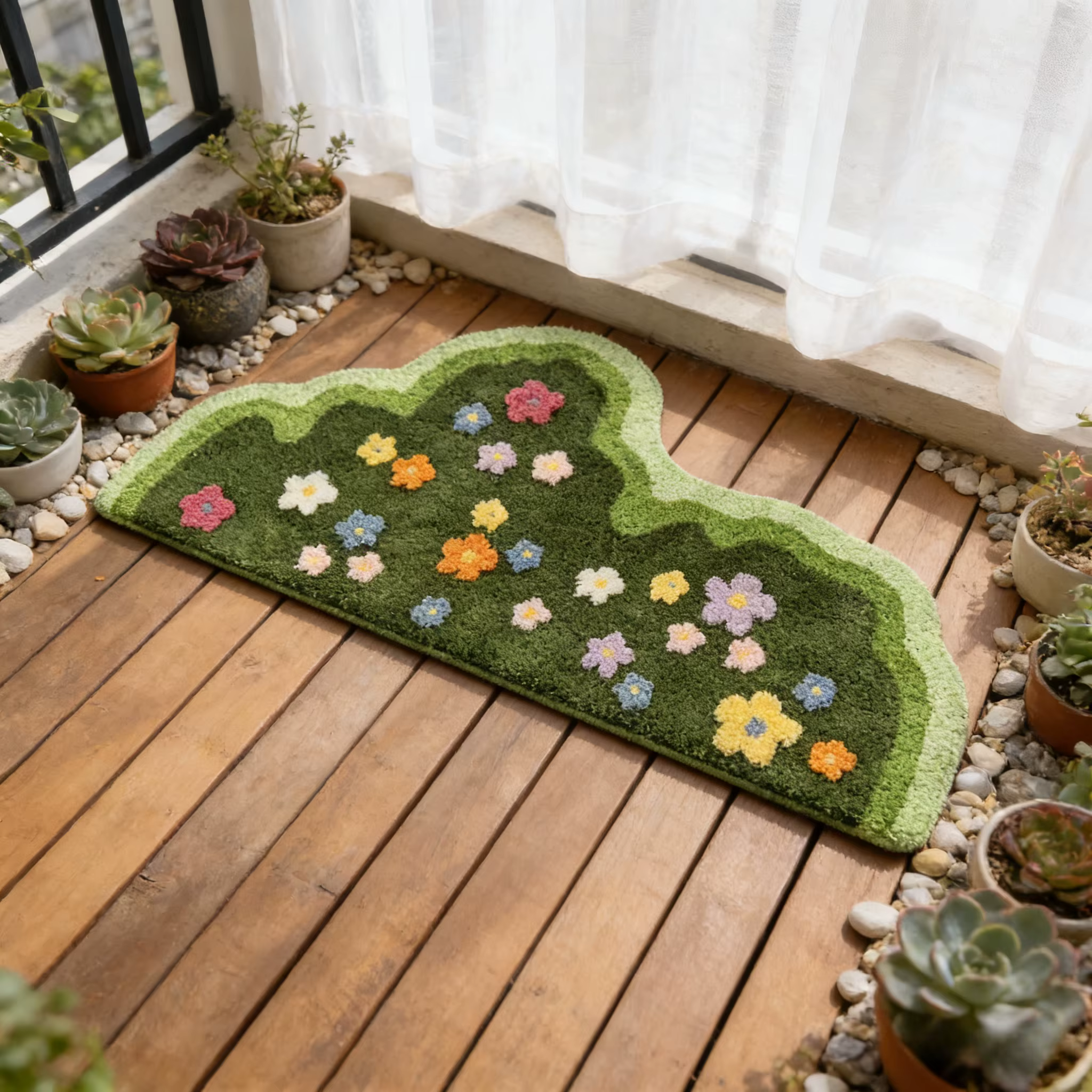 Tapis capitonné floral à poils souples de qualité supérieure
