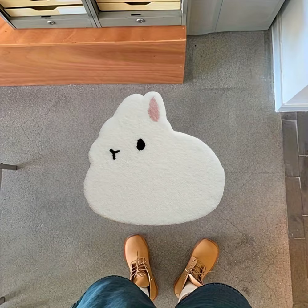 Tapis VIKAMA minimaliste blanc imprimé lapin de dessin animé