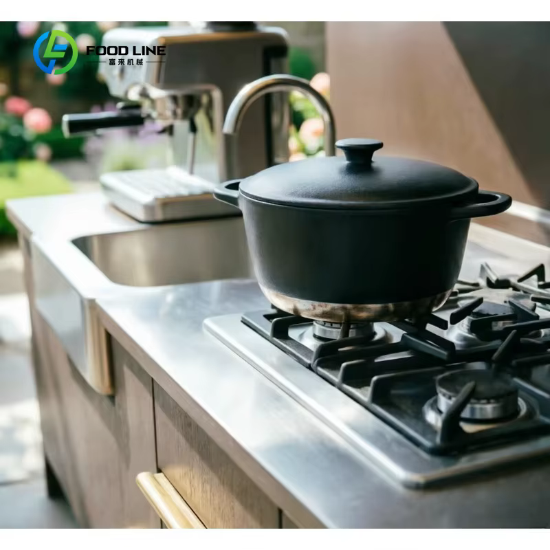 Cuisine extérieure modulaire moderne personnalisée en acier inoxydable avec comptoir en marbre, acrylique ignifuge, écologique et résistant aux intempéries