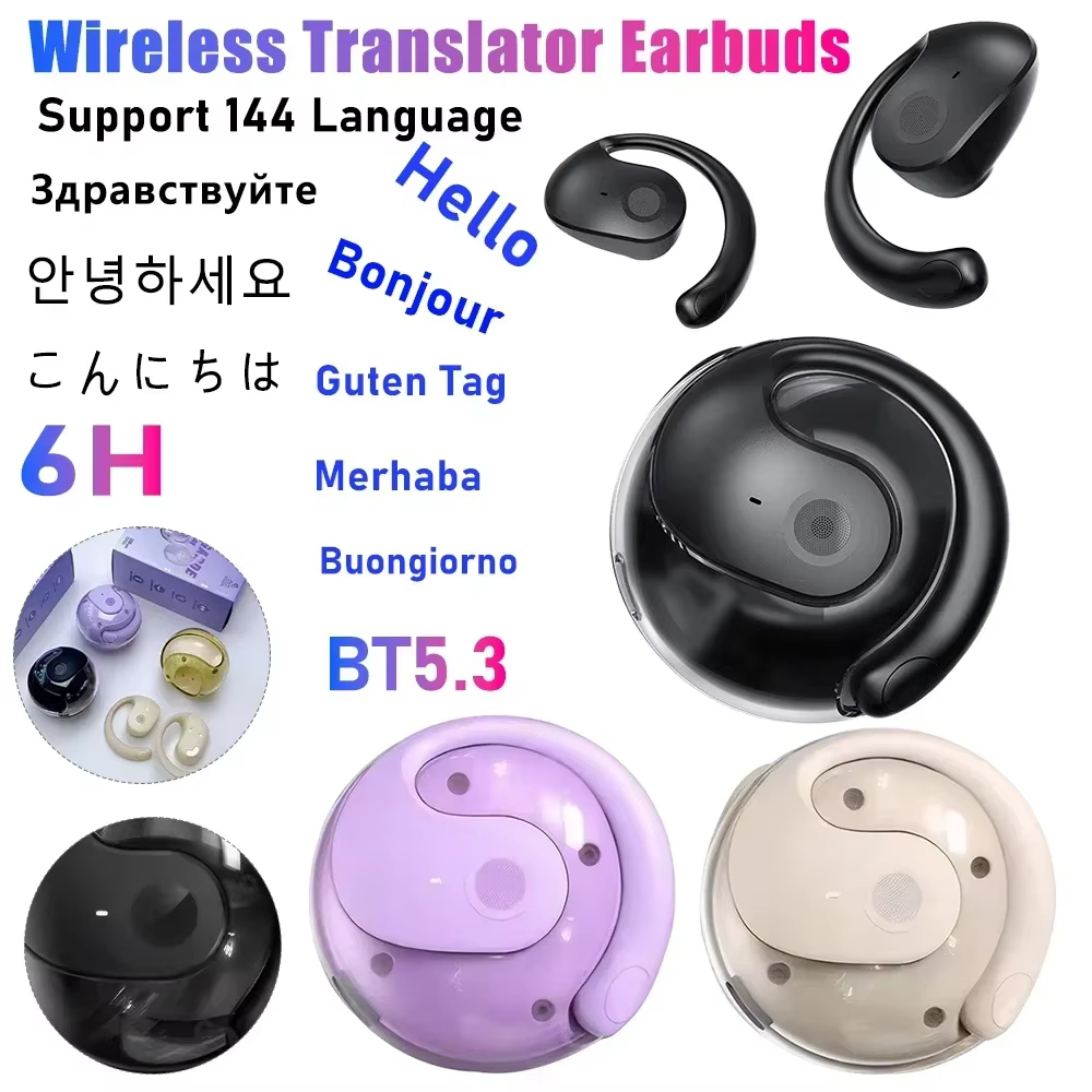Écouteurs traducteur TWS, écouteurs de traduction de langue, écouteurs de traduction instantanée en temps réel, casque de traduction intelligent pour réunion