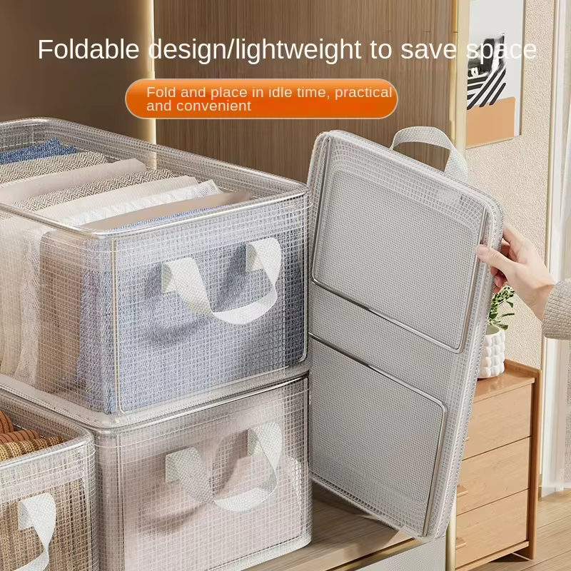 1 boîte de rangement transparente en PVC avec cadre en acier solide, imperméable, panier de rangement pour sous-vêtements, adapté à la maison et aux dortoirs