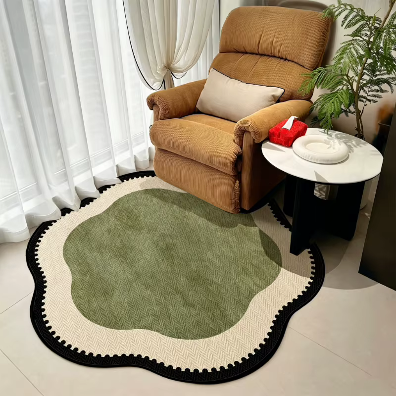 Tapis de salon rond, motif de plantes vertes irrégulières