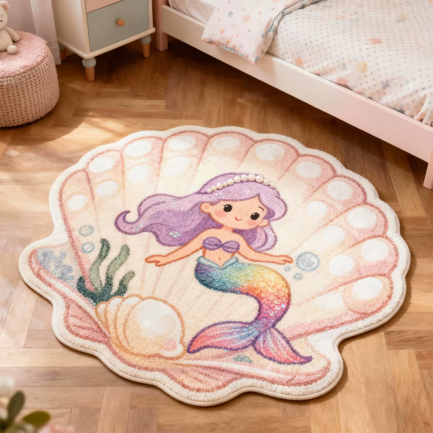 VIKAMA – tapis princesse sirène en forme de coquille