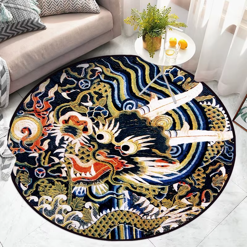Tapis rond avec motifs de dragon chinois traditionnels