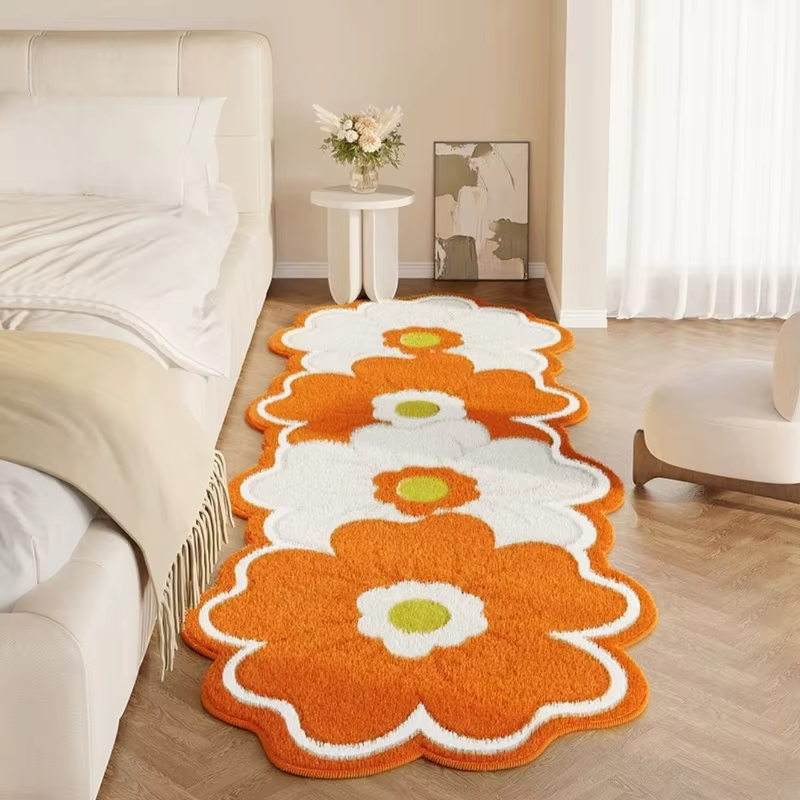 Tapis rose à motif floral pour décoration de chambre à coucher