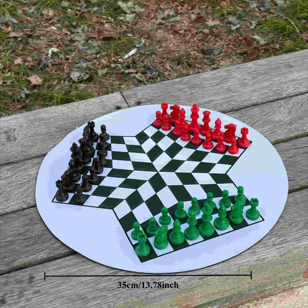 Jeu d'échecs pour 3-4 joueurs, comprenant un tapis d'échecs de 35 cm/13,78 pouces et 48/64 pièces d'échecs colorées, 3-4 couleurs différentes, 16 pièces par couleur.